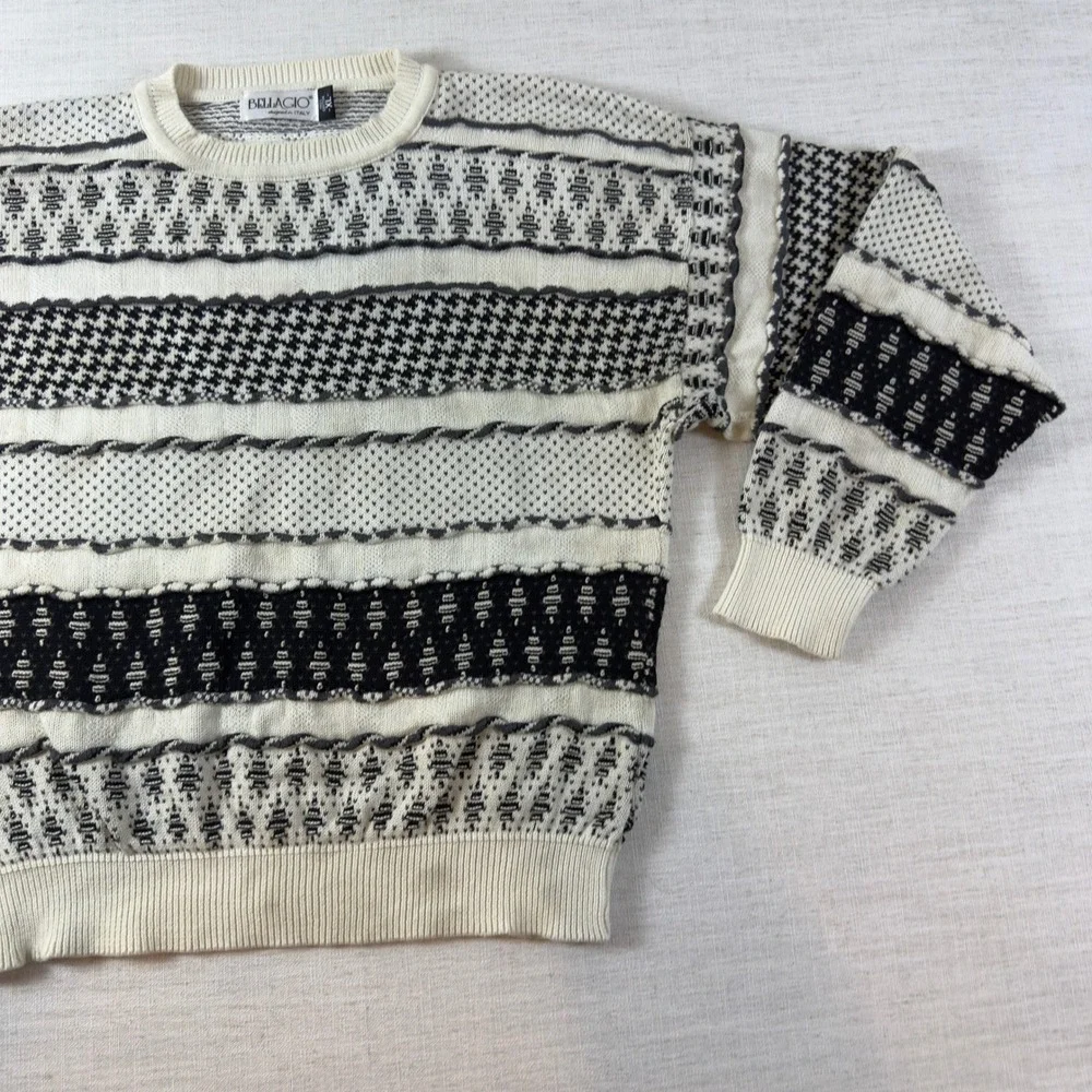 Bellagio Mens XL Cotton Knit Sweater Multi Pattern Geometric Houndstooth Italy